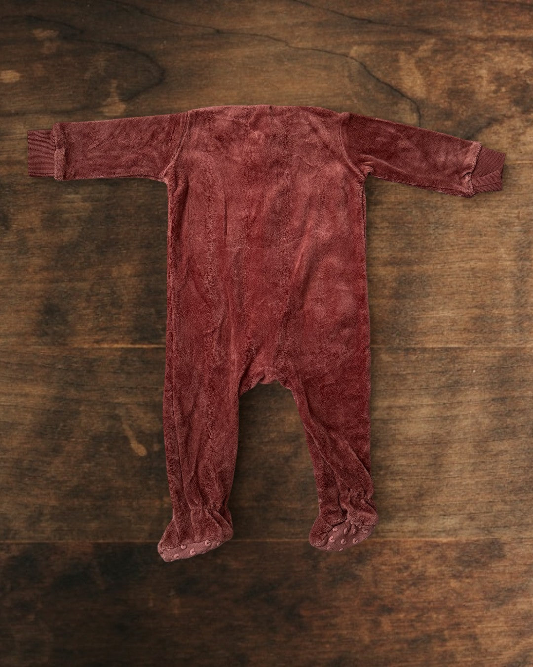 (12M) Quincy Mae Organic Velour Hidden Snap Footed Onesie
