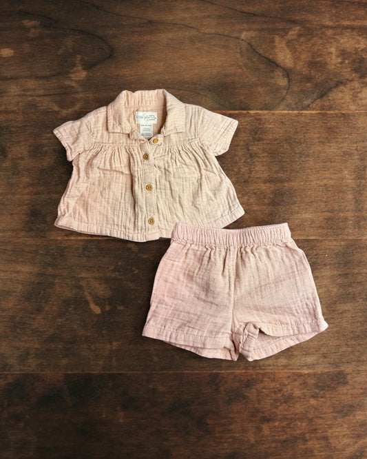 (0M) Little Planet Baby Dusty Rose Organic Cotton Gauze Set