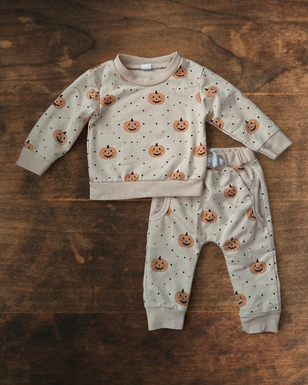 (6M) Halloween Pumpkin Long Sleeve Sweatshirt Pant Set