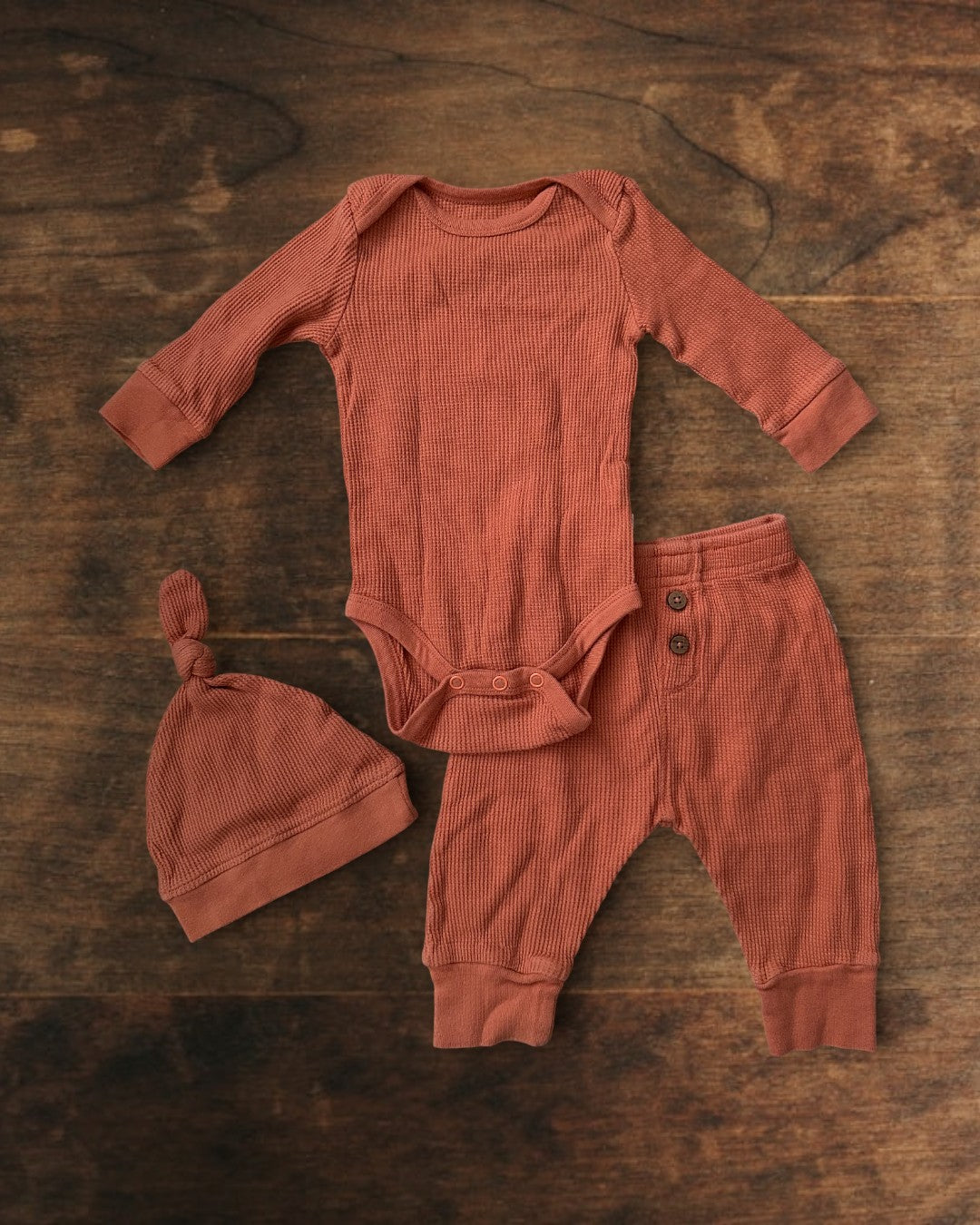 (6M) Tiny Kind 3 Piece Organic Waffle Set in Rust