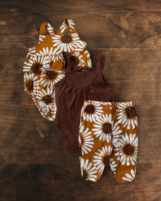 (0M) Carter's Baby Girl Sunflower 3-Piece Set